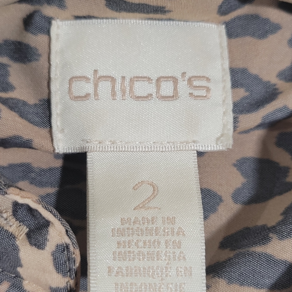 Chico's Leopard Print No-Iron Modal Blend Button Down Blouse Size 2 (Lg) Ombre - Picture 11 of 14